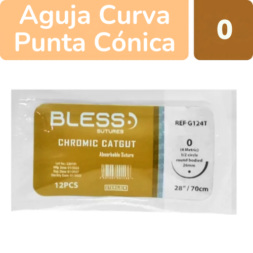 SUTURA CROMICO 0 AGUJA CURVA 26MM 70CM X 1 UND