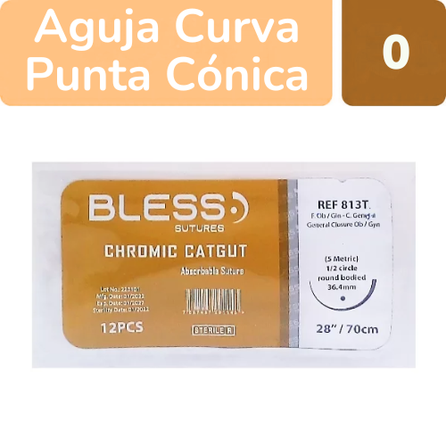 SUTURA CROMICO 0 AGUJA CURVA 36.4MM 70CM X 1 UND