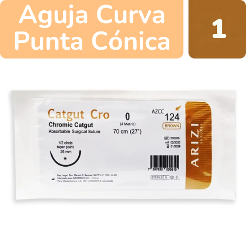 SUTURA CROMICO 1 AGUJA CURVA 36.4MM 70CM X 1 UND