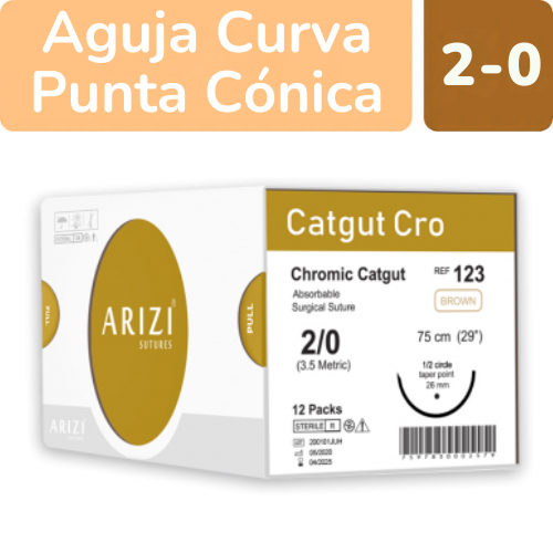 SUTURA CROMICO 2-0 AGUJA CURVA 30MM 75CM X 1 UND