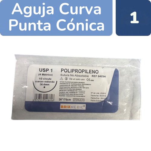 SUTURA PROLENE 1 AGUJA CURVA 36.4MM 75CM X 1 UND