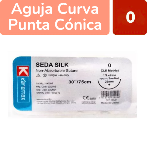 SUTURA SEDA 0 AGUJA CURVA 26MM 30´´ 75CM X 1 UND