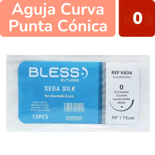SUTURA SEDA 0 AGUJA CURVA 26MM 75CM X 1 UND