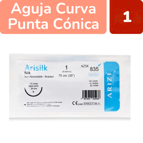 SUTURA SEDA 1 AGUJA CURVA 26MM 75CM X 1 UND