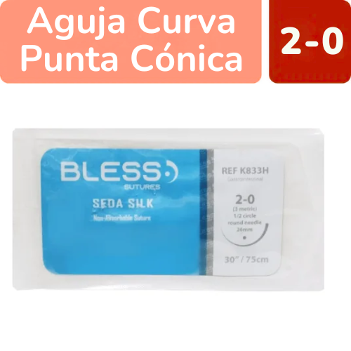 SUTURA SEDA 2-0 AGUJA CURVA 26MM 75CM X 1 UND