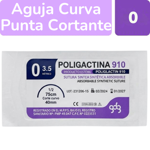 SUTURA VICRYL 0 AGUJA CURVA 40MM 75CM X 1 UND