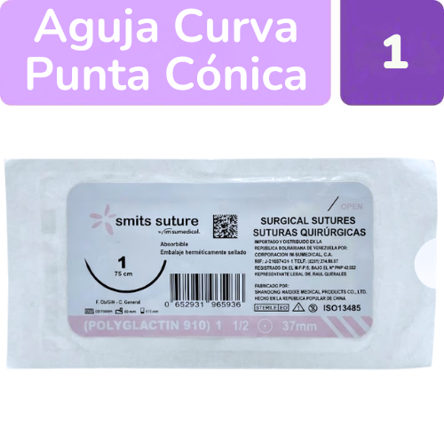 SUTURA VICRYL 1 AGUJA CURVA 37MM 75CM X 1 UND