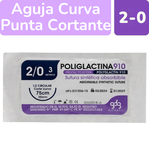 SUTURA VICRYL 2-0 AGUJA CURVA 30MM 75CM X 1 UND
