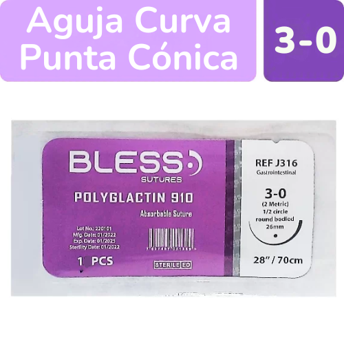 SUTURA VICRYL 3-0 AGUJA CURVA 17MM 70CM X 1 UND