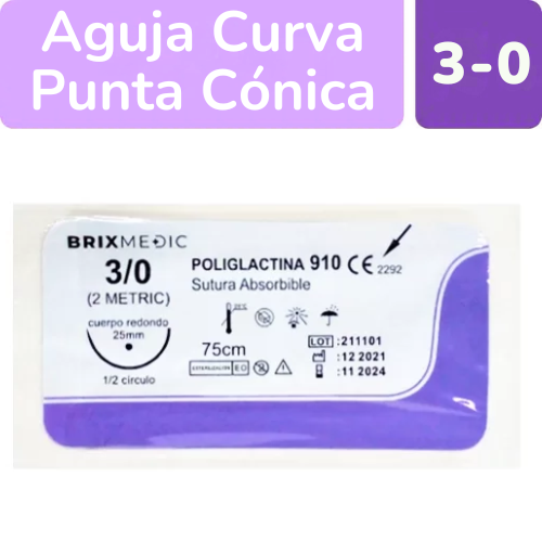 SUTURA VICRYL 3-0 AGUJA CURVA 26MM X 1 UND