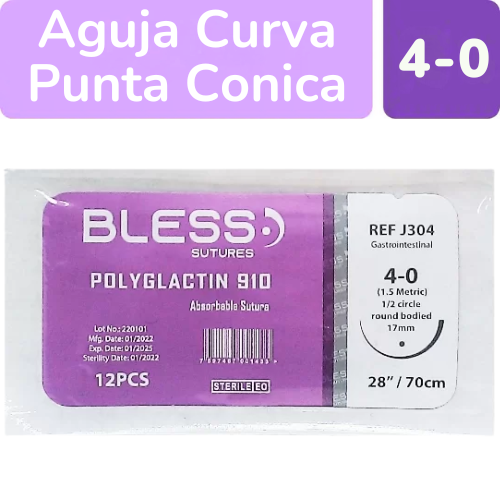 SUTURA VICRYL 4-0 AGUJA CURVA 17MM 70CM X 1 UND