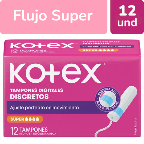 TAMPONES KOTEX DISCRETOS FLUJO SUPER X 12