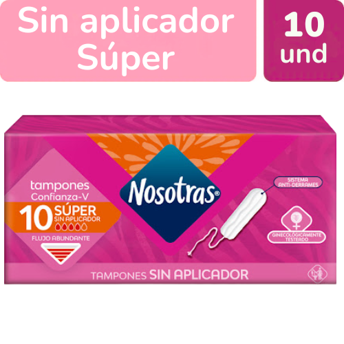 TAMPONES NOSOTRAS SIN APLICADOR FLUJO ABUNDANTE X 10