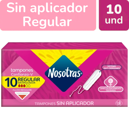 TAMPONES NOSOTRAS SIN APLICADOR FLUJO REGULAR X 10