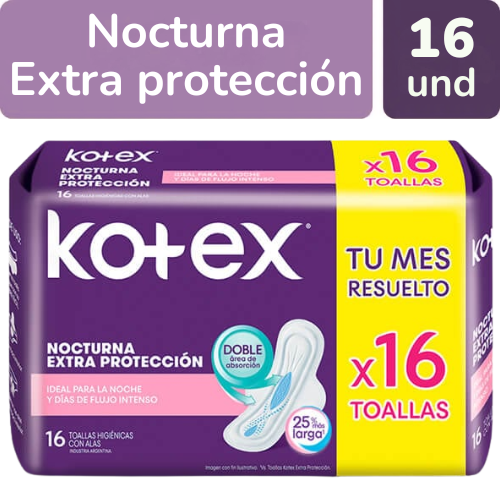 TOALLAS SANITARIAS KOTEX NOCTURNA EXTRAPROTECCION X 16