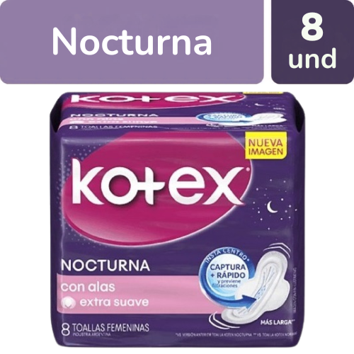 TOALLAS SANITARIAS KOTEX NOCTURNA X 8 UND