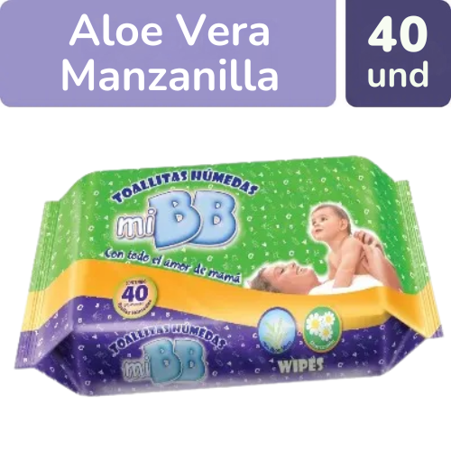 TOALLITAS HUMEDAS MI BB ALOE VERA MANZANILA X 40 UND