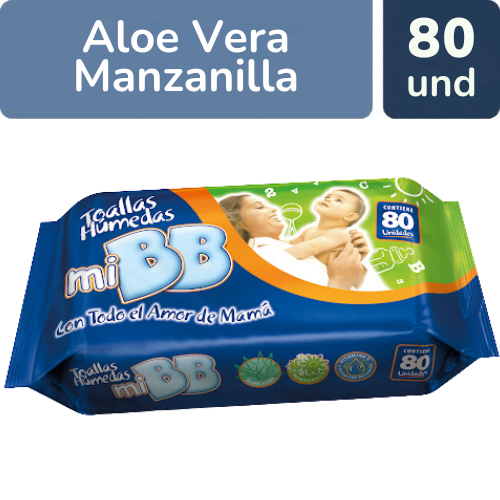 TOALLITAS HUMEDAS MI BB ALOE VERA MANZANILLA X 80 UND
