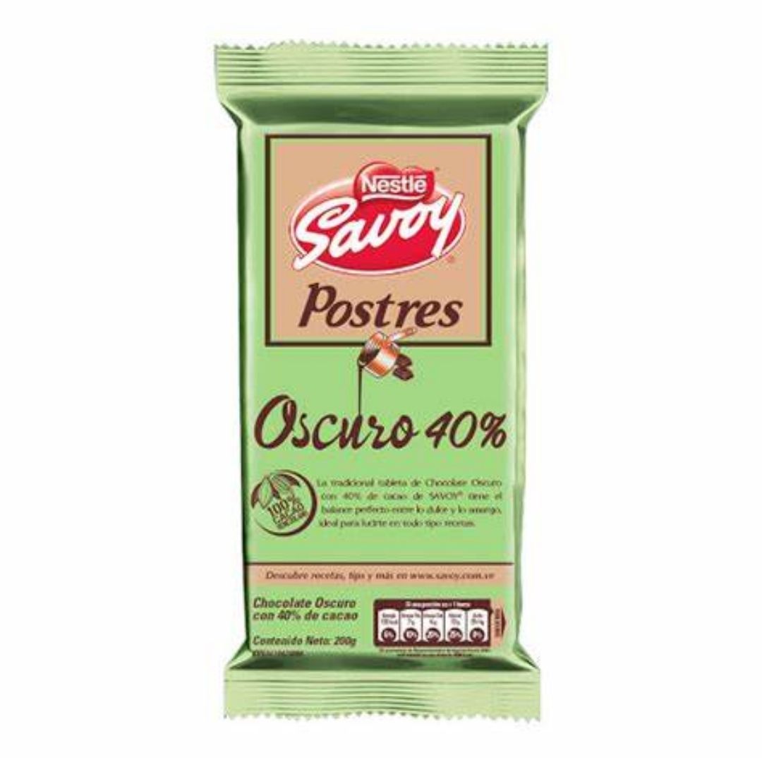 CHOCOLATE SAVOY POSTRES OSCURO 40% 200GR