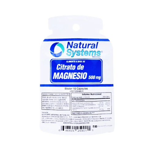 CITRATO DE MAGNESIO 500MG CAP X 10 (NATURAL SYSTEMS)