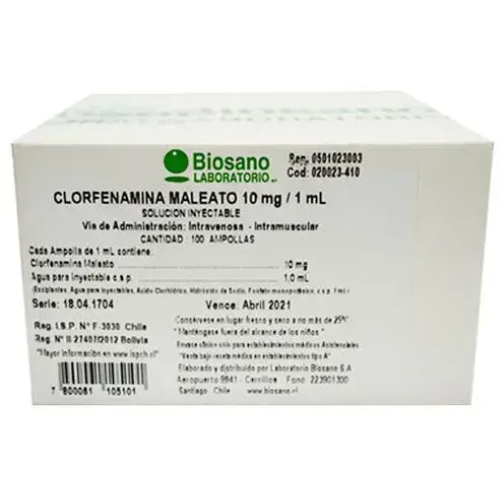 CLORFENIRAMINA 10MG AMP I.M-I.V 1ML X 1 (BIOSANO)