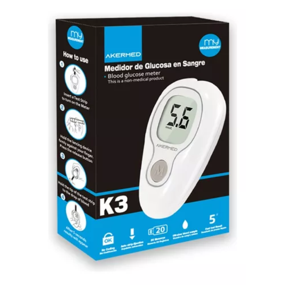 GLUCOMETRO EQUIPO + 25 TIRAS REACTIVAS (AKERMED)