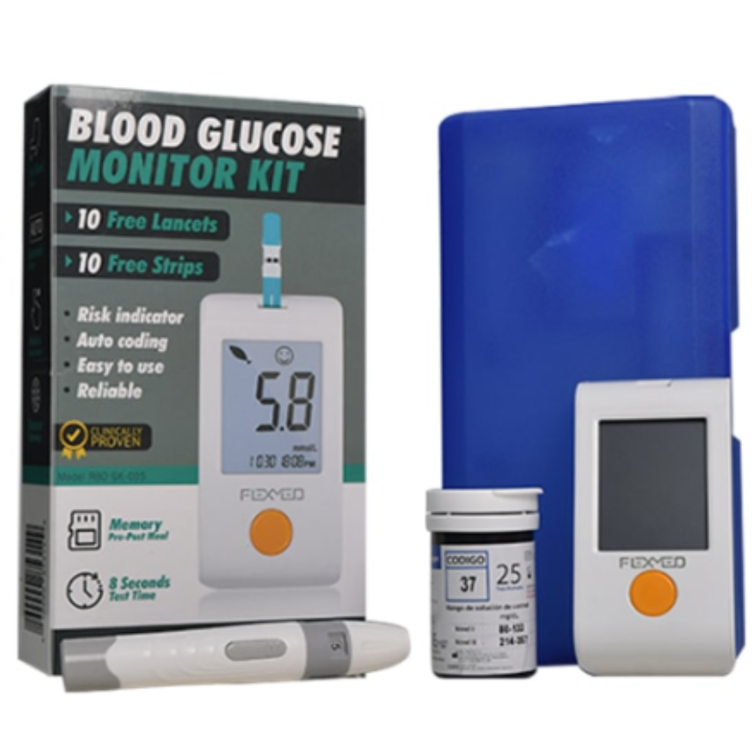GLUCOMETRO EQUIPO + 10 TIRAS REACTIVAS + 10 LANCETAS (FLEXMED)